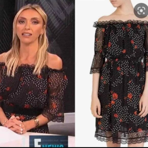 The Kooples Popi Pop Floral Chiffon Lace Trim Off Shoulder Dress- Size 1 (Small) - Picture 1 of 10